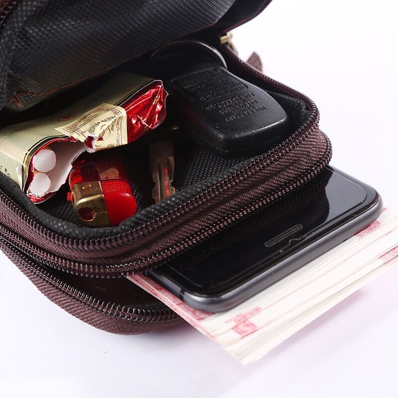 New multi-functional leather lock three-layer waist bag cowhide mobile phone waist bag men wear belt vertical mobile phone bag wholesale