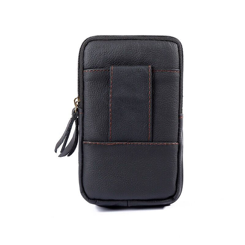 New multi-functional leather lock three-layer waist bag cowhide mobile phone waist bag men wear belt vertical mobile phone bag wholesale