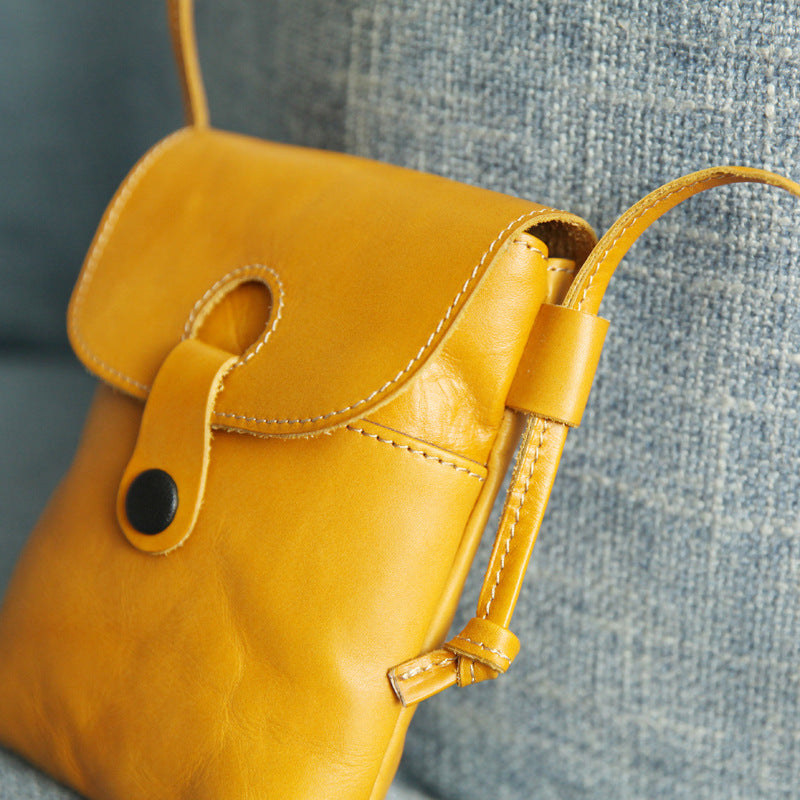 2025 Spring Mobile Phone Bag New Genuine Leather Women's Bag Wholesale Vegetable Tanned Leather Small Crossbody Bag Summer Bag Mobile Phone Bag