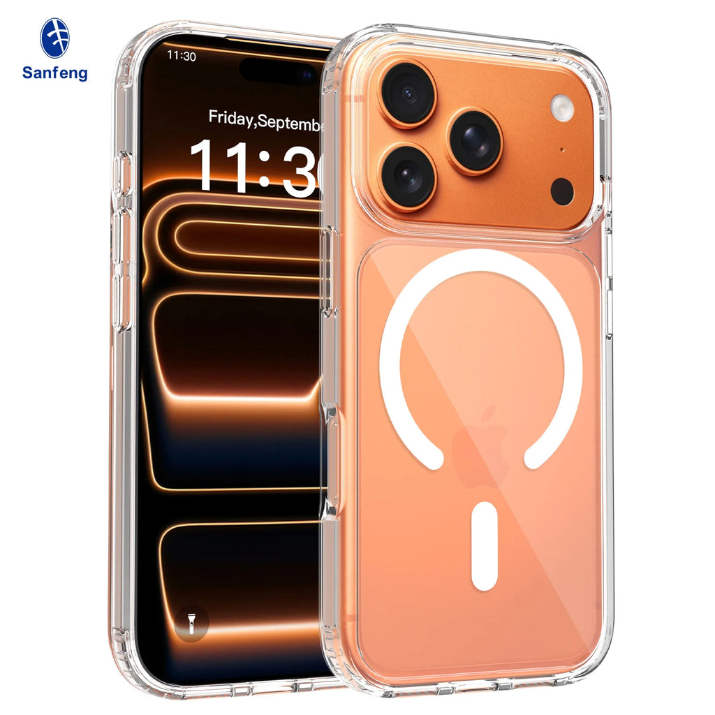 US in Stock High Quality Crystal Clear iPhone 17 Pro Max Case Anti-Scratch Anti-Yellow Shockproof Magnetic Mobile Phone Case