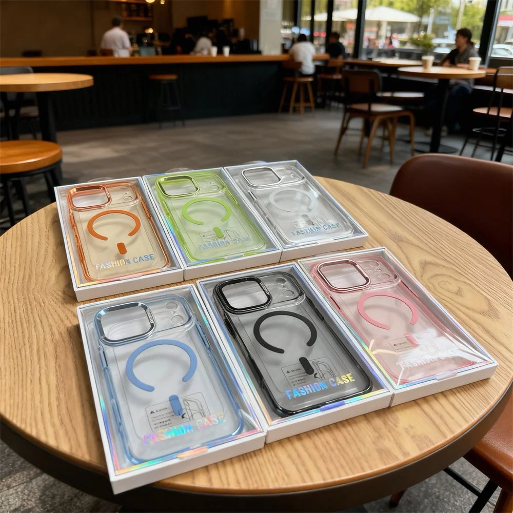 For iphone 17 Pro Max High Quality clear Magnetic case Metal Camera,for iphone 17 Pro Max case Transparent pink