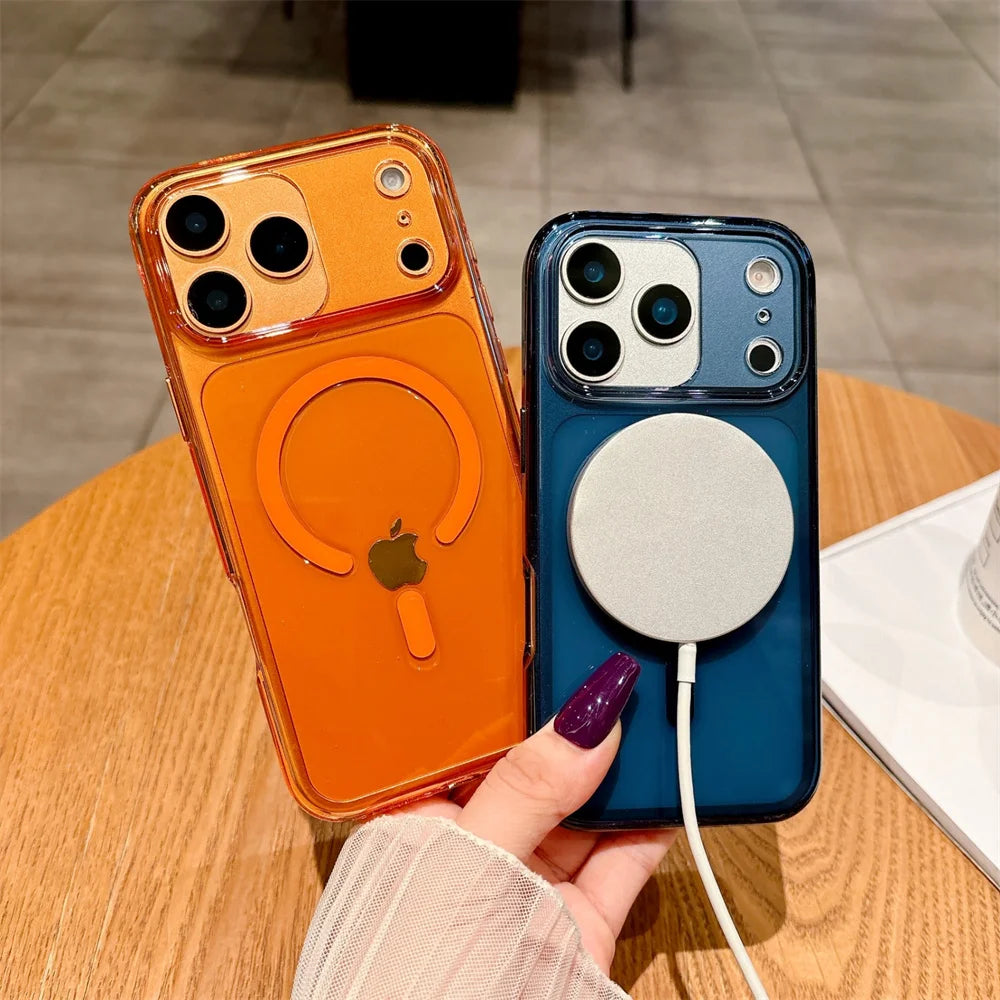 Magnetic Non-yellowing Phone case for Iphone17seies High Clear,for iphone 17 Pro Max case Orange Free Shipping