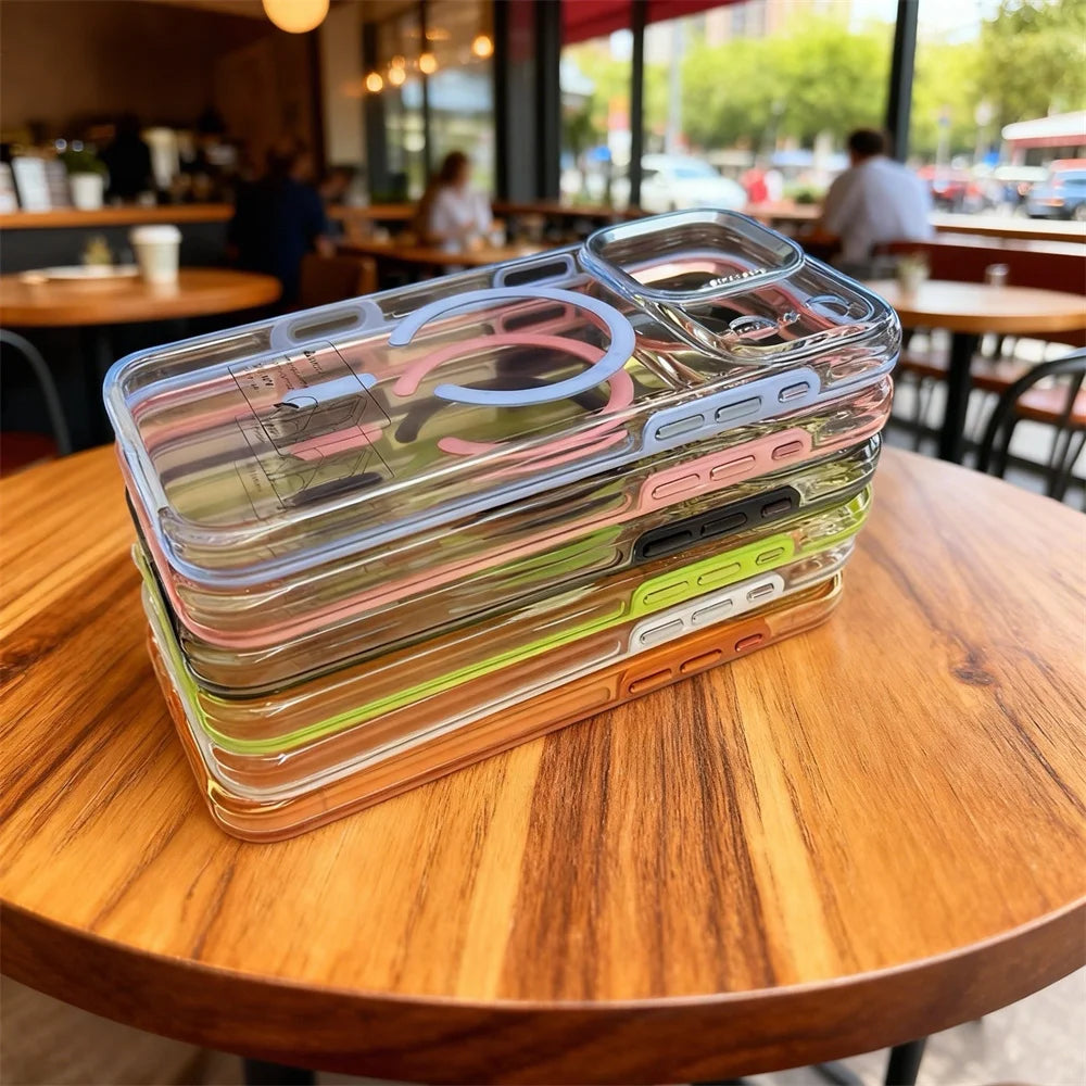 For iphone 17 Pro Max High Quality clear Magnetic case Metal Camera,for iphone 17 Pro Max case Transparent pink