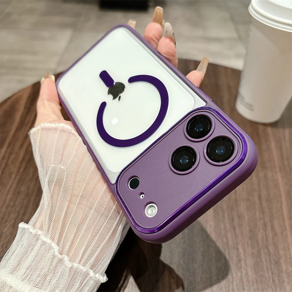 For Iphone16 Pro Phone case with Camera Cover,Luxury Acrylic Phone Case for iPhone 17 Pro Max Magnetic Wireless Charging