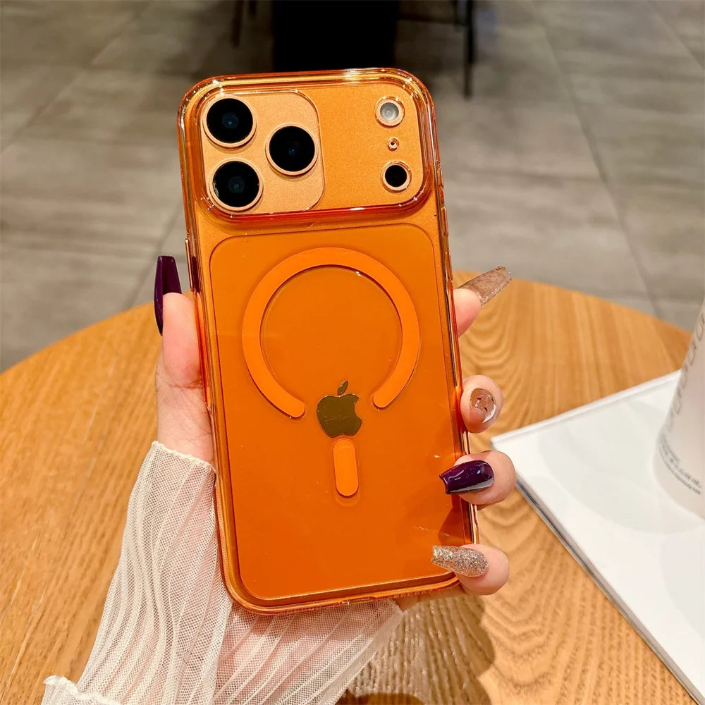 Magnetic Non-Yellowing Clear Case for iPhone 17 Pro Max – Orange Accent Shockproof Cover
