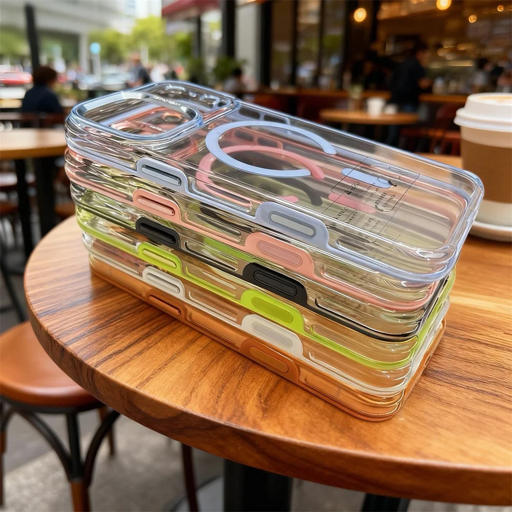 For iphone 17 Pro Max High Quality clear Magnetic case Metal Camera,for iphone 17 Pro Max case Transparent pink