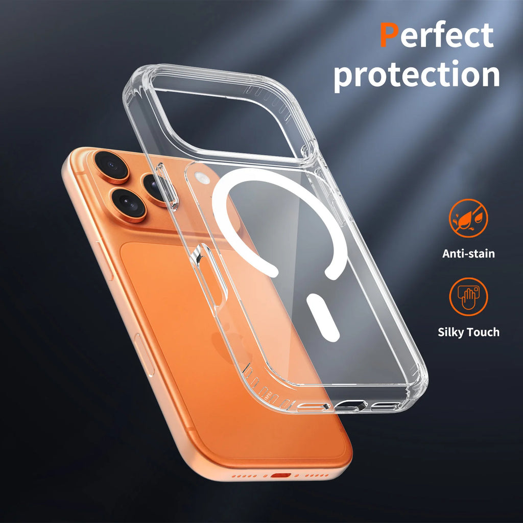 US in Stock High Quality Crystal Clear iPhone 17 Pro Max Case Anti-Scratch Anti-Yellow Shockproof Magnetic Mobile Phone Case