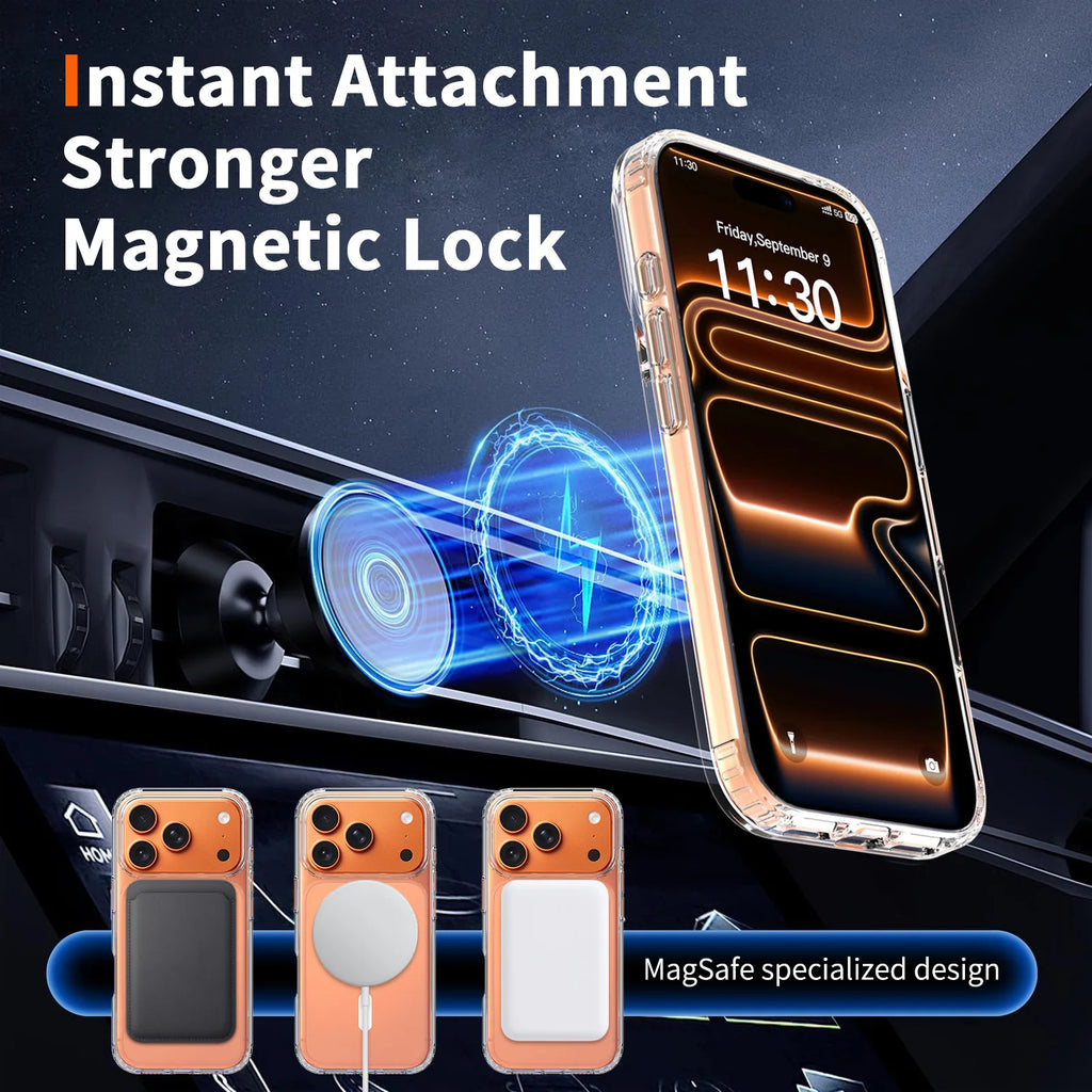 US in Stock High Quality Crystal Clear iPhone 17 Pro Max Case Anti-Scratch Anti-Yellow Shockproof Magnetic Mobile Phone Case
