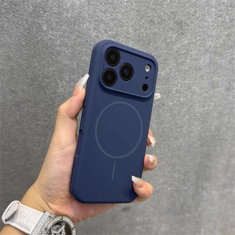 Luxury Magnetic Silicone Case for iPhone 17 Pro Max – Camera Protection, Navy