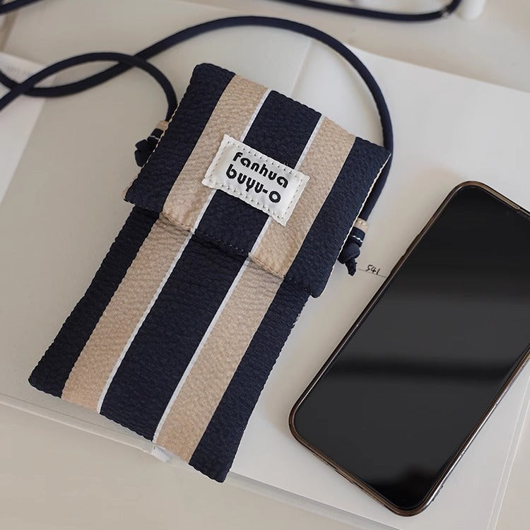 2025 New Cute Textured Striped Vertical Crossbody Bag Lightweight Women's Mobile Phone Bag Original Korean Style Small Mobile Phone Bag
