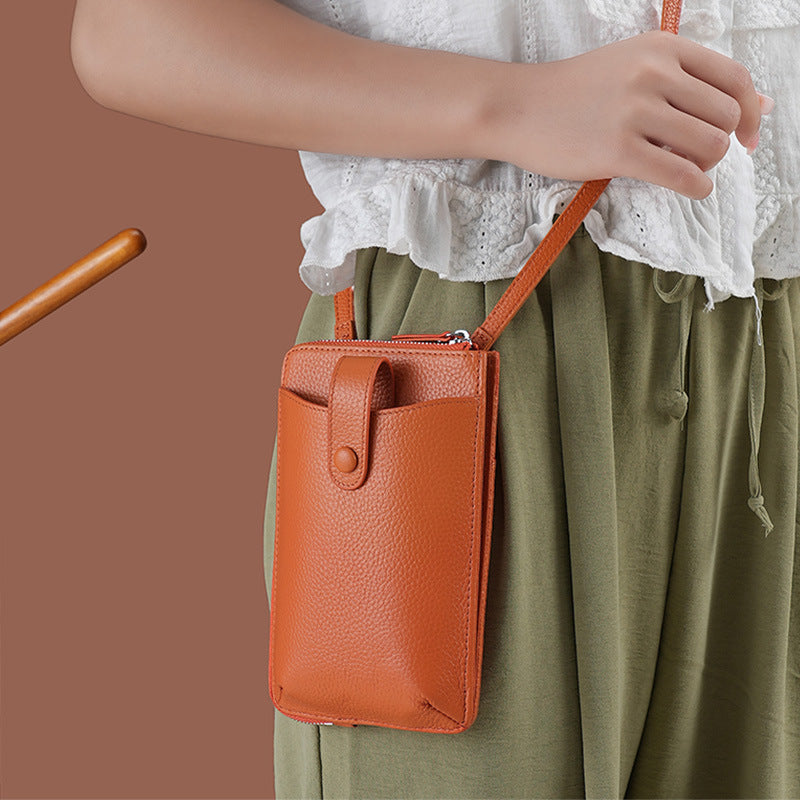 Foreign trade genuine leather crossbody mobile phone bag high-grade first layer cowhide trendy girl mini shoulder mobile phone small bag vertical