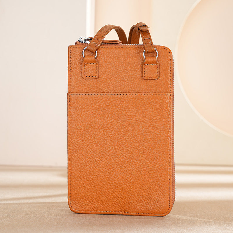 Foreign trade genuine leather crossbody mobile phone bag high-grade first layer cowhide trendy girl mini shoulder mobile phone small bag vertical