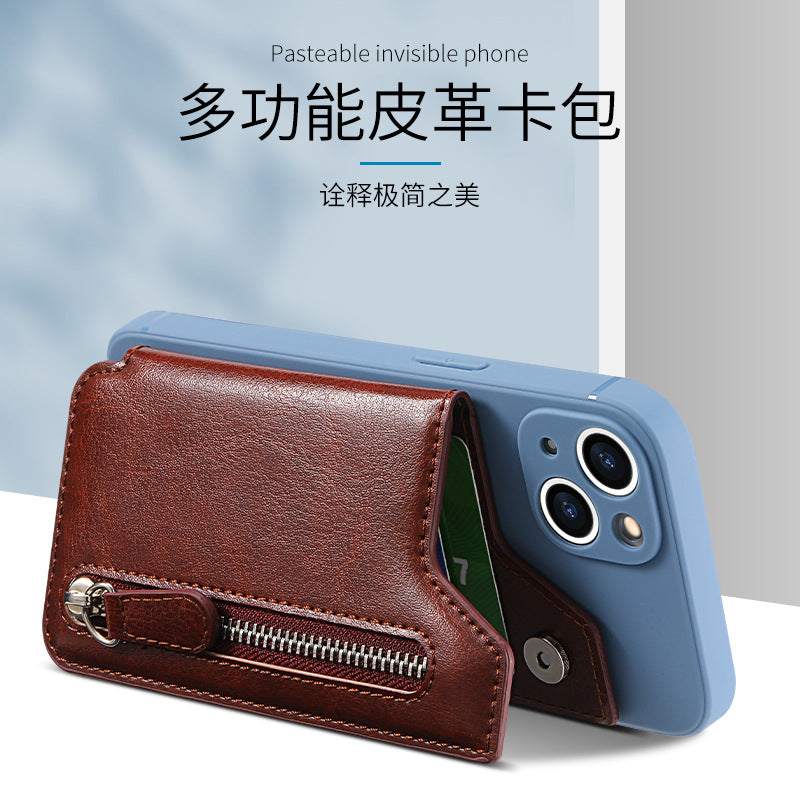 Back Sticker Mobile Phone Card Bag Multifunctional Creative Card Holder Card Holder Zipper Mobile Phone Case DIY Free Collocation