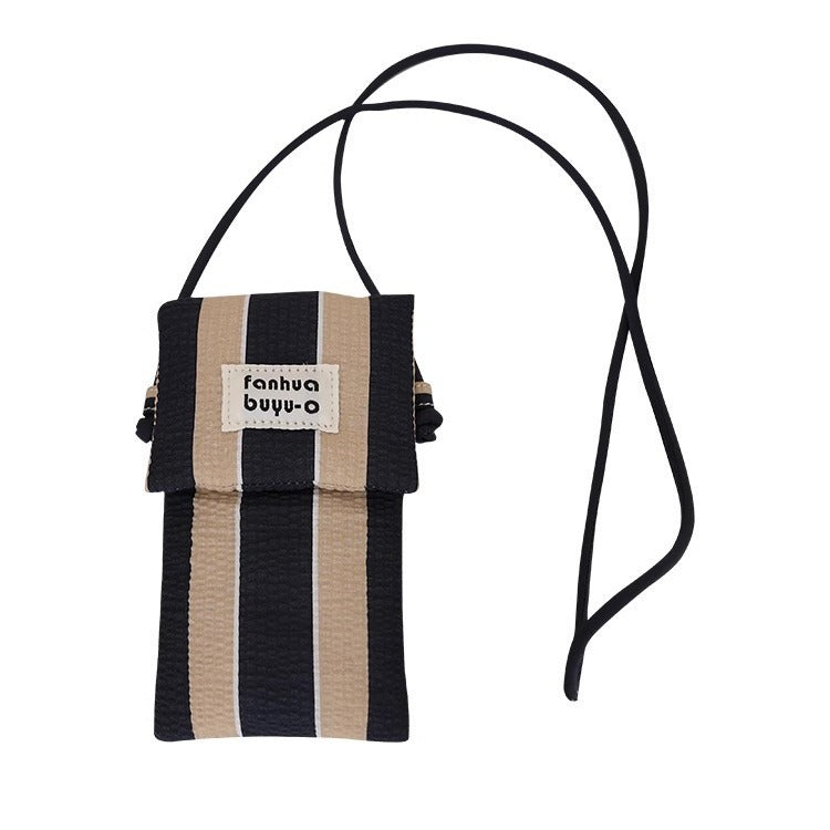 2025 New Cute Textured Striped Vertical Crossbody Bag Lightweight Women's Mobile Phone Bag Original Korean Style Small Mobile Phone Bag