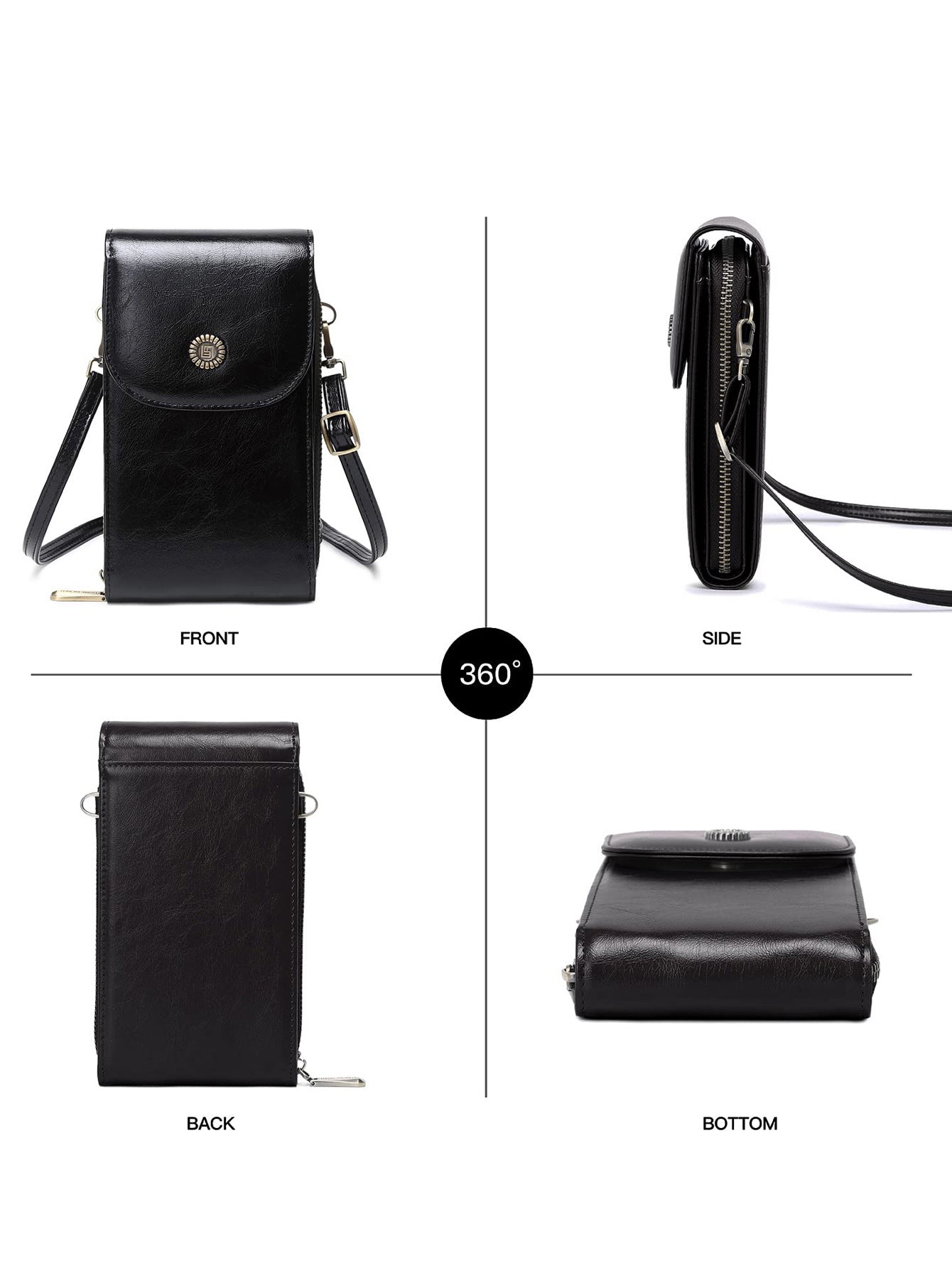 New RFID Women's Mobile Phone Bag Retro Oil Wax Leather Vertical Crossbody Mobile Phone Bag All-match Mini Shoulder Bag