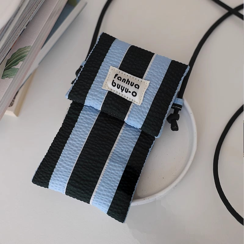 2025 New Cute Textured Striped Vertical Crossbody Bag Lightweight Women's Mobile Phone Bag Original Korean Style Small Mobile Phone Bag