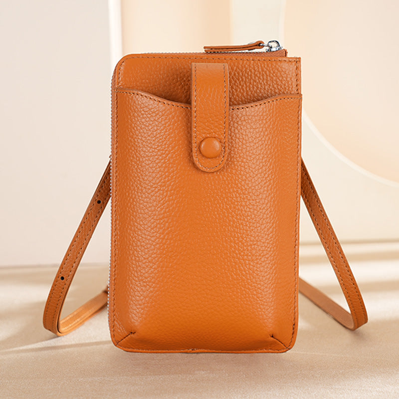Foreign trade genuine leather crossbody mobile phone bag high-grade first layer cowhide trendy girl mini shoulder mobile phone small bag vertical