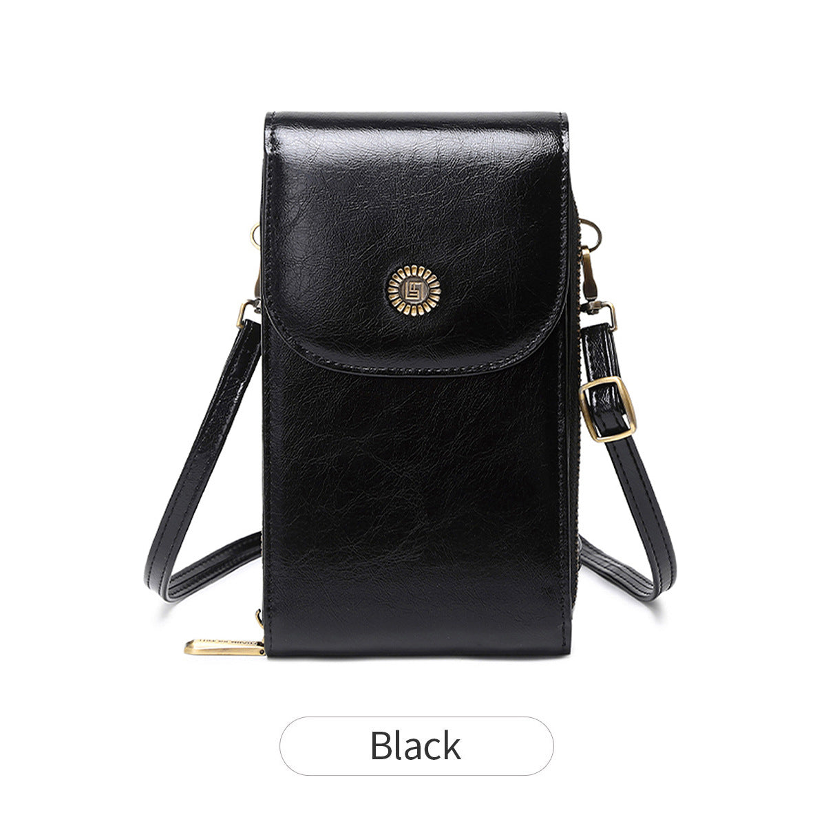 New RFID Women's Mobile Phone Bag Retro Oil Wax Leather Vertical Crossbody Mobile Phone Bag All-match Mini Shoulder Bag