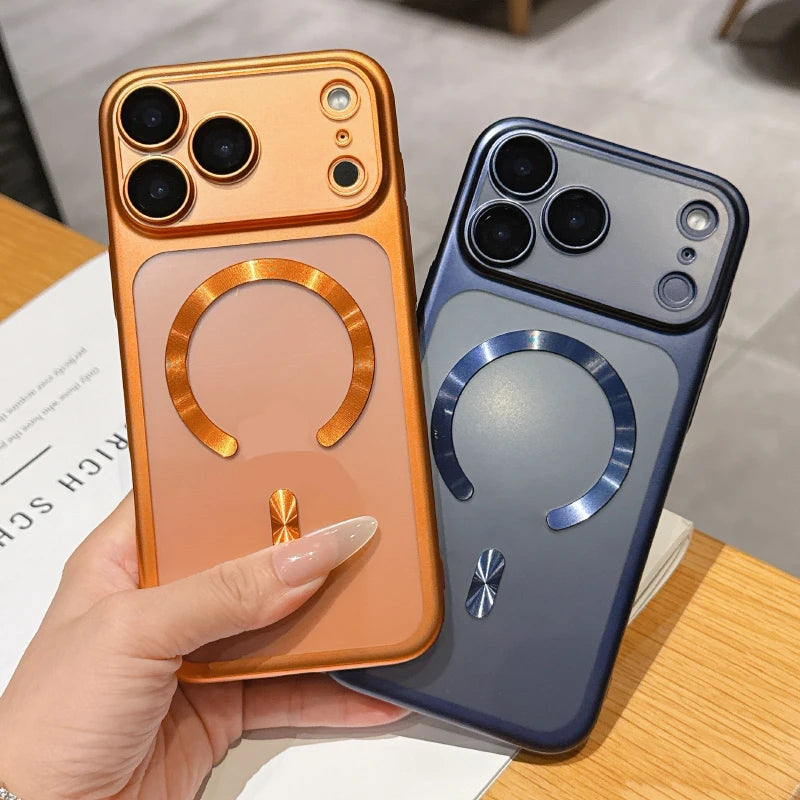For Magsafe Magnetic Wireless Charging Matte Translucent Plating Hard PC Phone Case For iPhone 17 Pro Max Air Bumper Back Cover