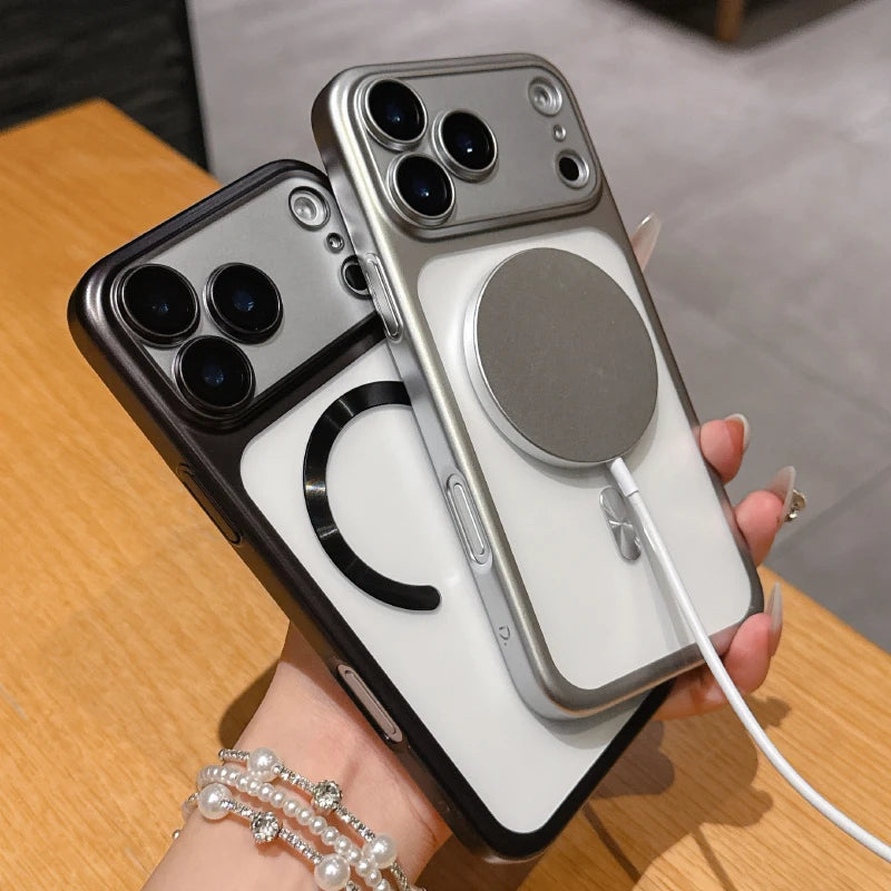 For Magsafe Magnetic Wireless Charging Matte Translucent Plating Hard PC Phone Case For iPhone 17 Pro Max Air Bumper Back Cover