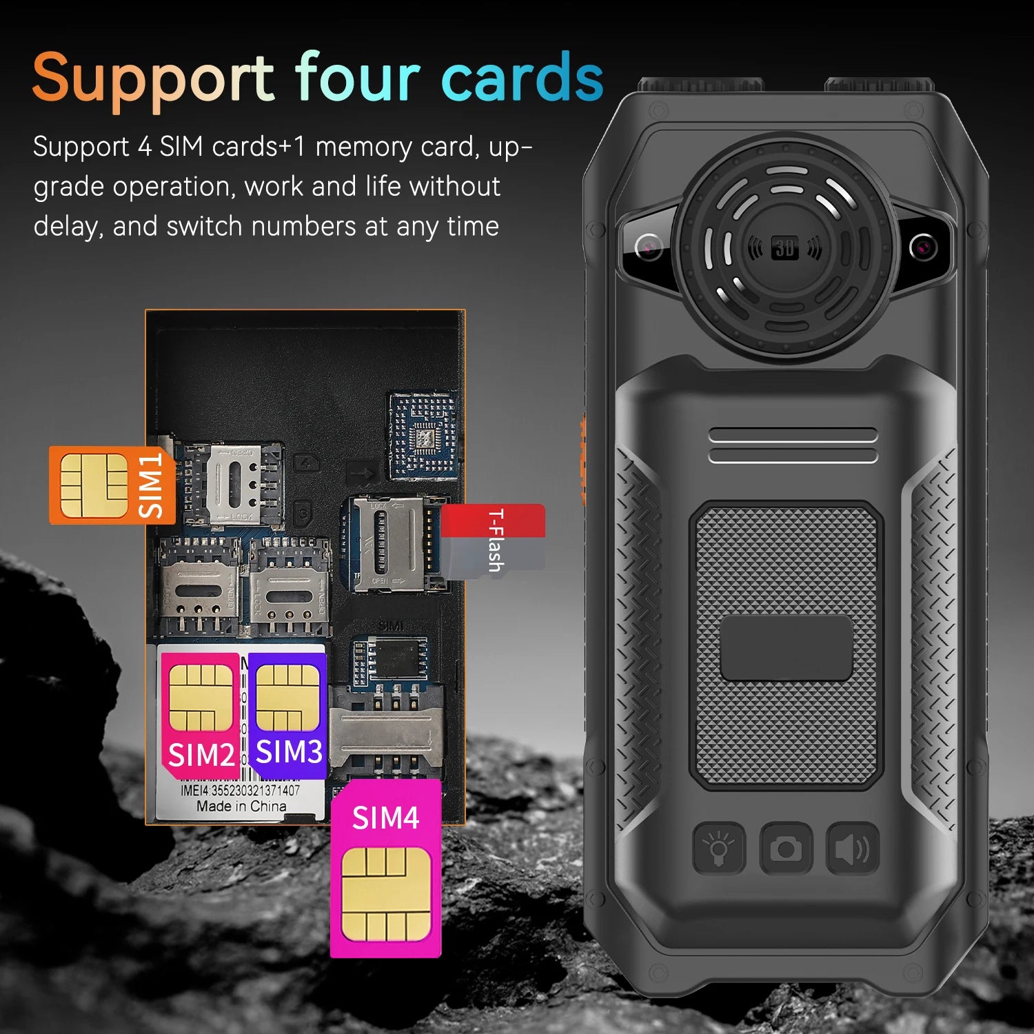 Rugged Mobile Phone M6000 GSM 2G Network 4 SIM Cards Magic Voice 3.5mm Jack 2.4'' Display Big Keyboard Cellphone For Elderly