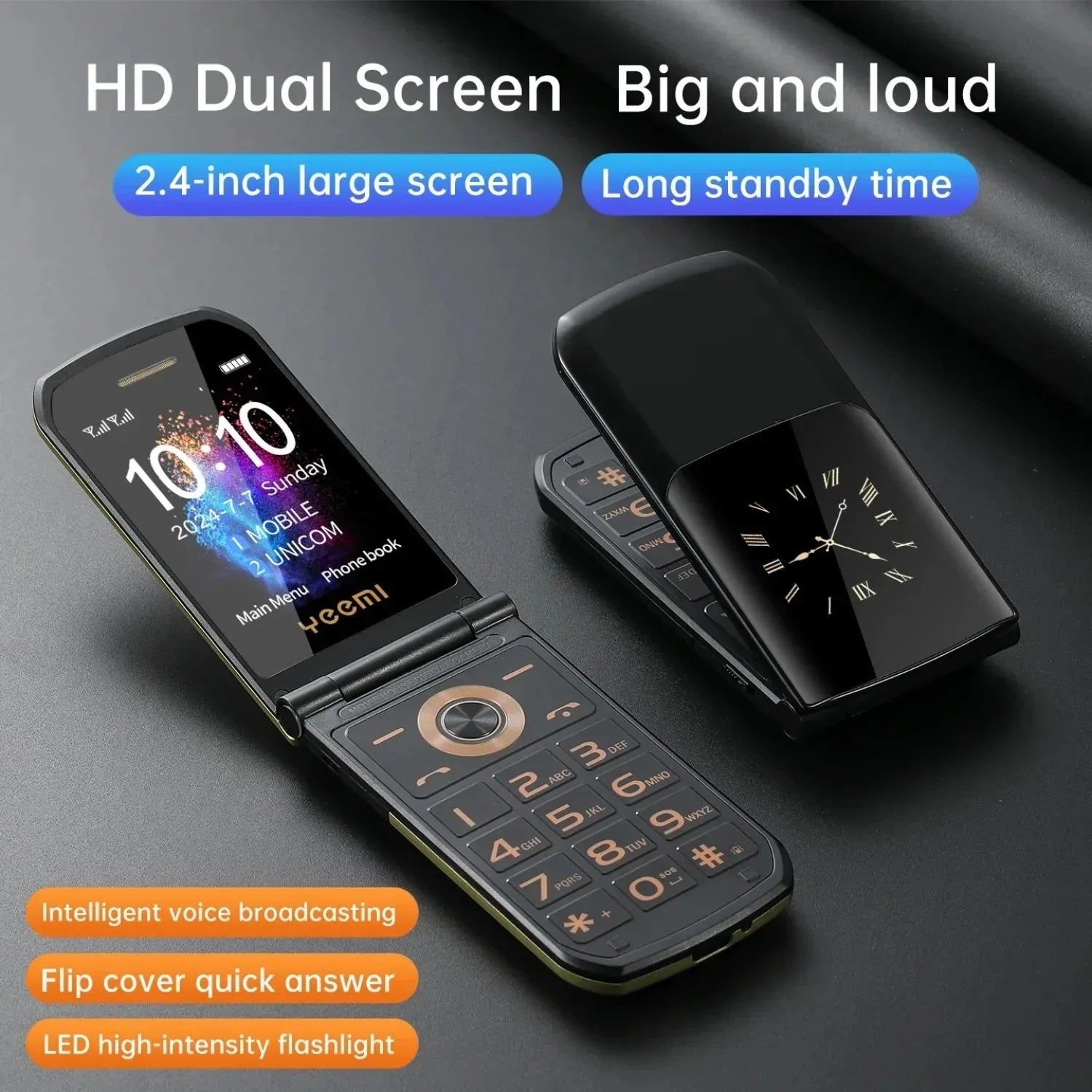 YeeMI S7 4G High-quality Drop-resistant Mobile Phones 2.4inch Flip Feature Phone Dual SIM Bluetooth Large Font for Elderly Phone