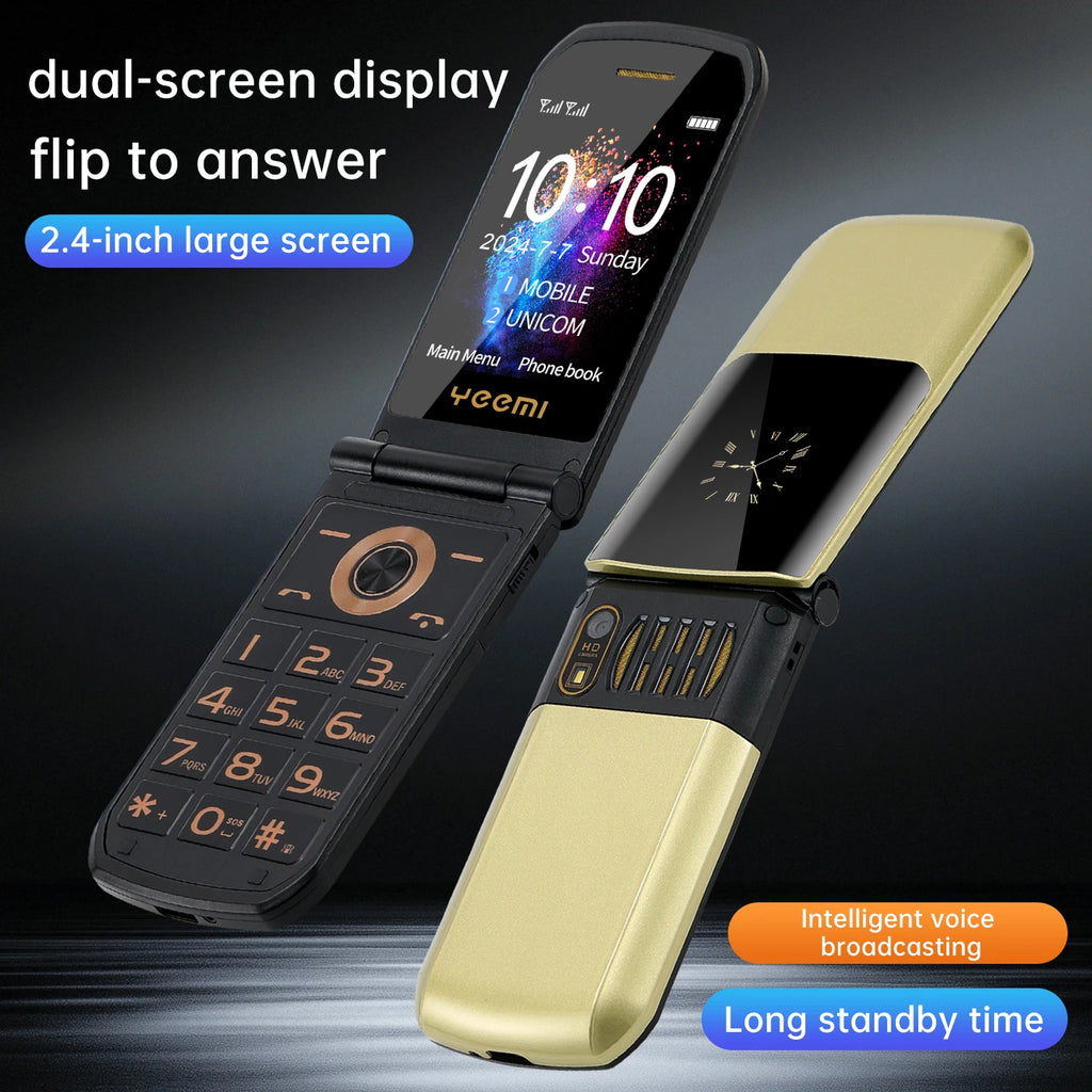 YeeMI S7A GSM 2G Mobile Phones 2.4'' Flip Feature Phone Dual SIM Bluetooth Large Font for Elderly Phone
