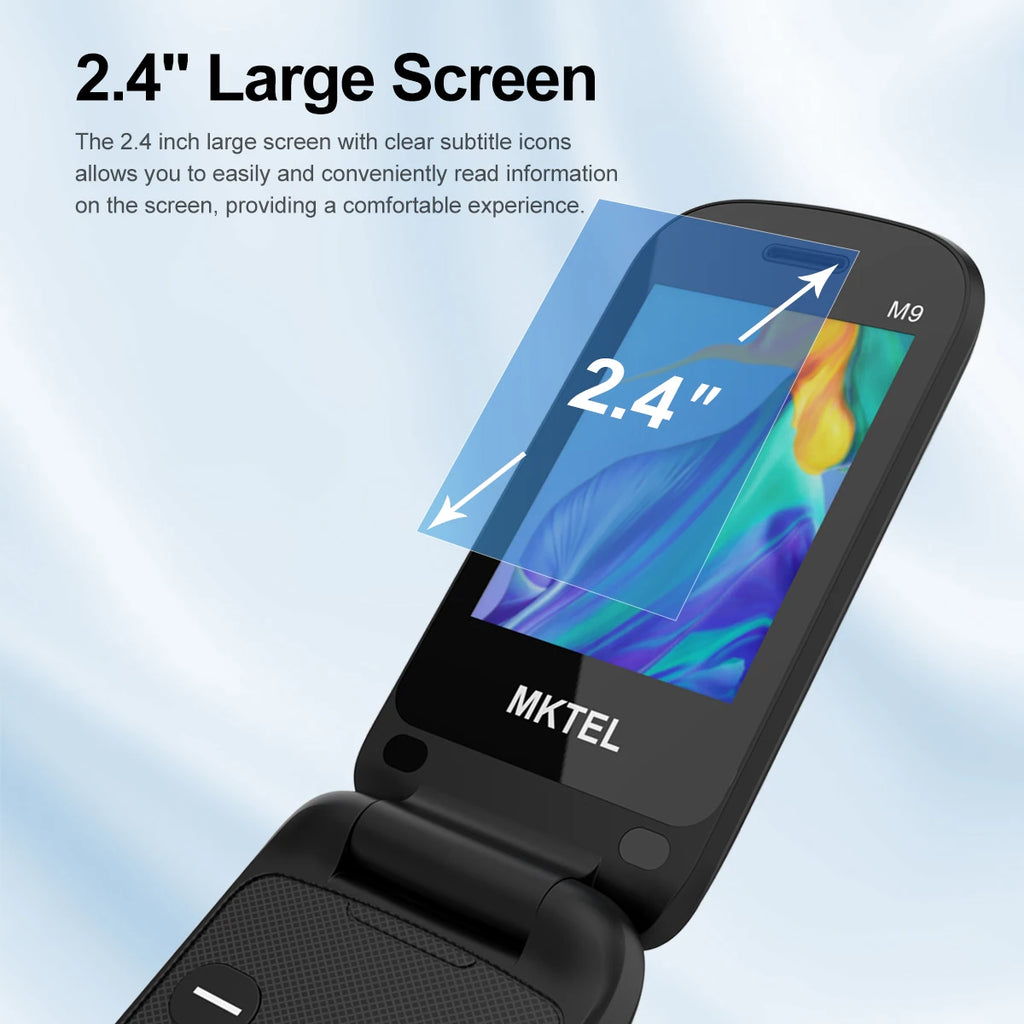 MKTEL M9 Flip Mobile Phone 2G 2.4" Display 1000mAh Battery Dual SIM Dual Standby MP3/MP4/FM Radio Unlocked Elderly Feature Phone