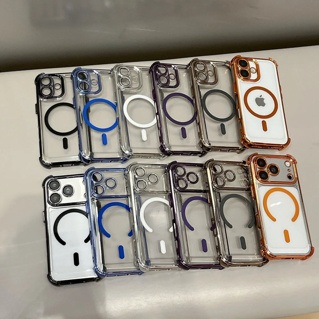 Plating Shockproof Clear For Magsafe Magnetic Phone Case For iPhone 17 Air 16 15 14 13 12 11 Pro Max Camera Glass Protect Cover