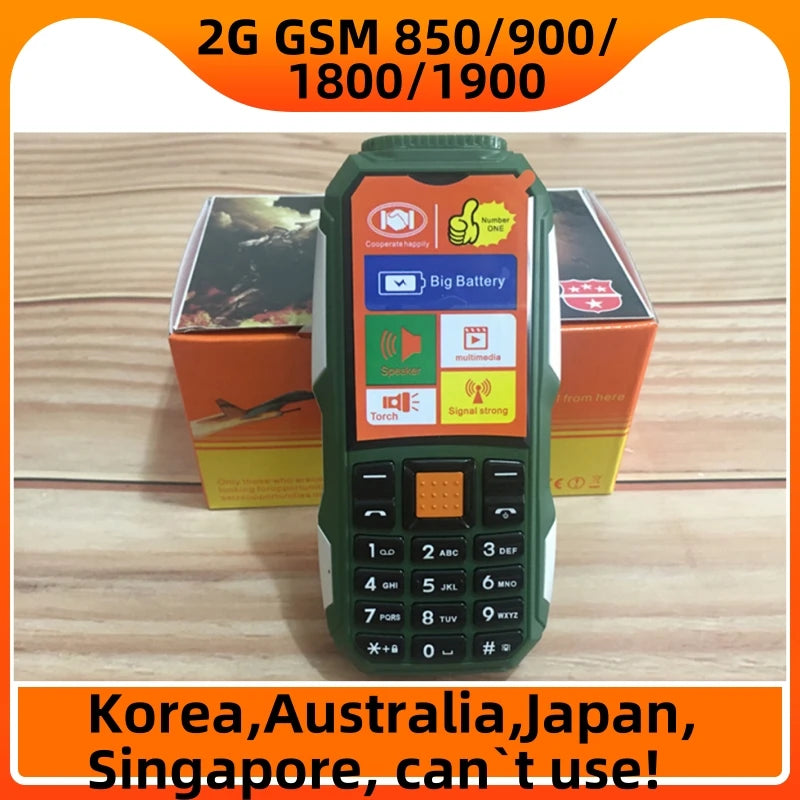 Mini Rugged Mobile Phone, 1.8", Push Button,Dual Sim, BT,Dual Flashlight, MP3,Wireless FM,BigHorn Dustproof Shockproof CellPhone