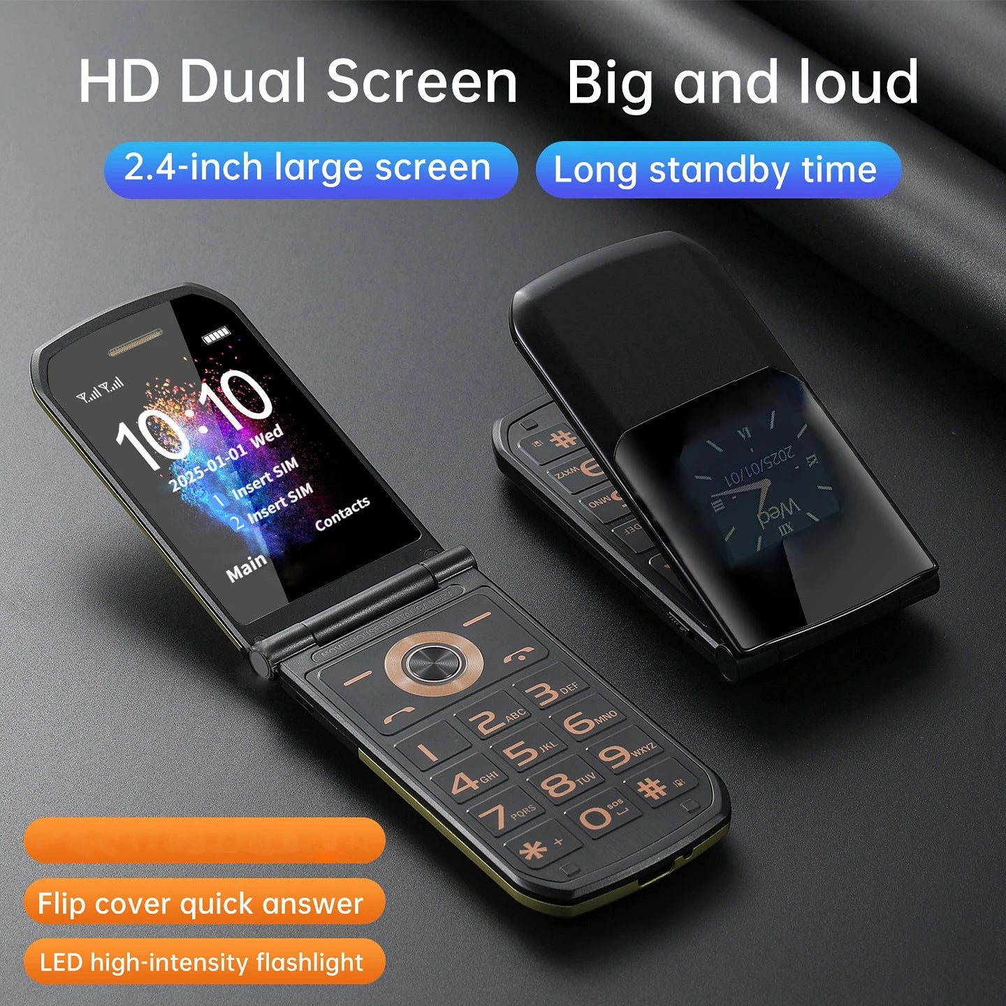 Classic Cover Cell Phones Anti-smartphone Large Two Display Long Standby Big Battery SOS Call Flip Senior 2G Mobile Phones