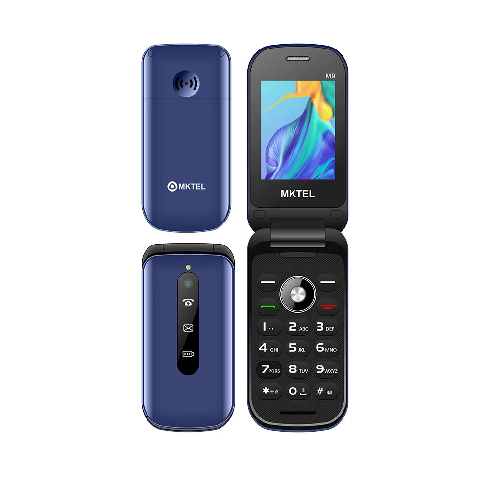 MKTEL M9 Flip Mobile Phone 2G 2.4" Display 1000mAh Battery Dual SIM Dual Standby MP3/MP4/FM Radio Unlocked Elderly Feature Phone
