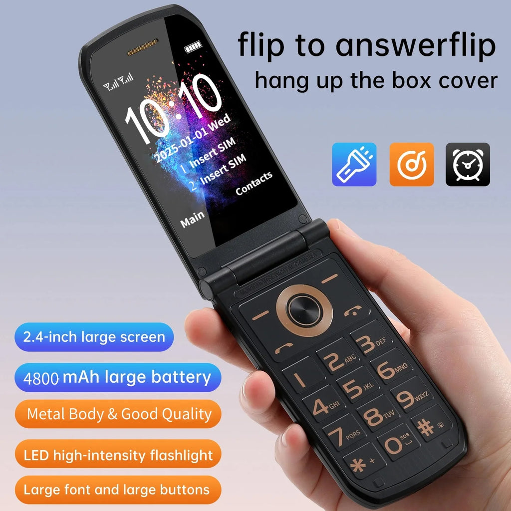Classic Cover Cell Phones Anti-smartphone Large Two Display Long Standby Big Battery SOS Call Flip Senior 2G Mobile Phones