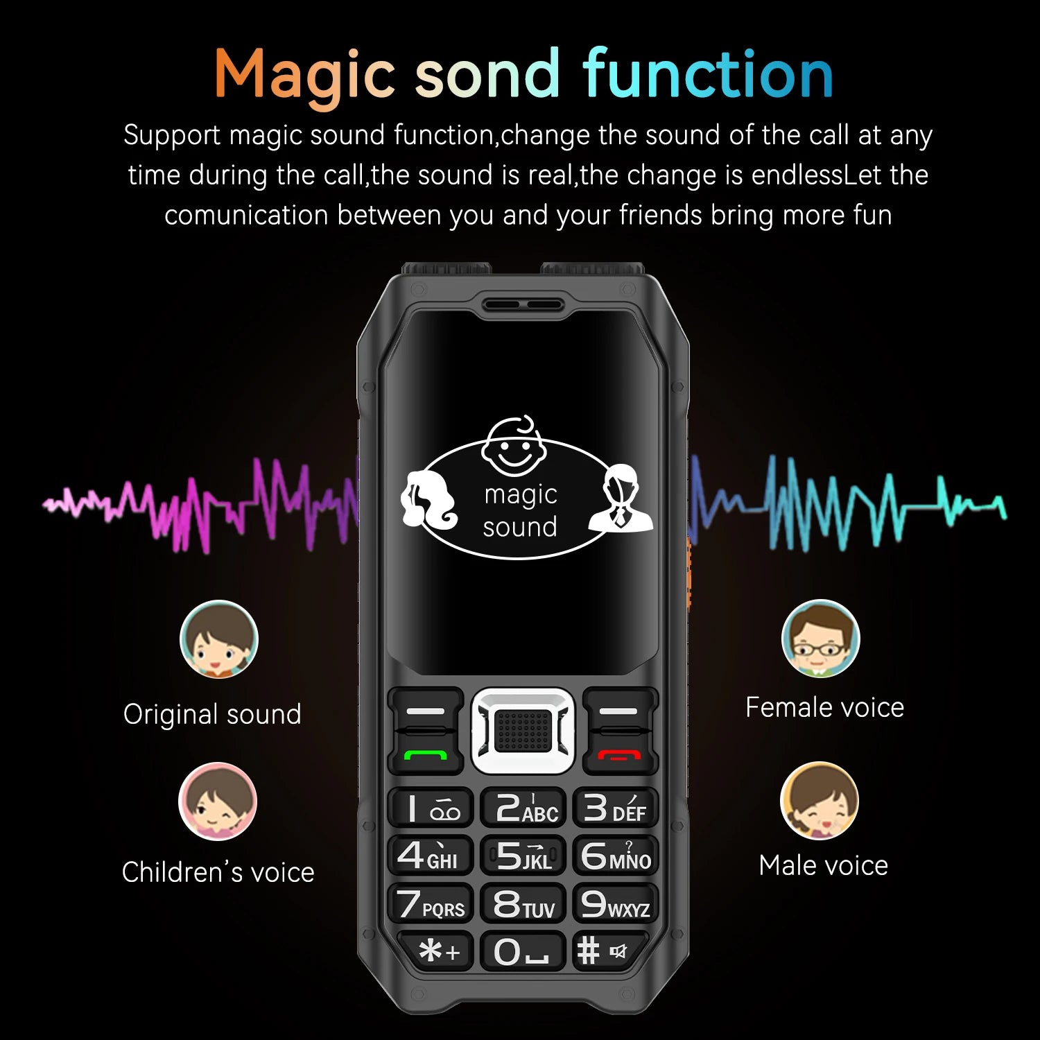 Rugged Mobile Phone M6000 GSM 2G Network 4 SIM Cards Magic Voice 3.5mm Jack 2.4'' Display Big Keyboard Cellphone For Elderly
