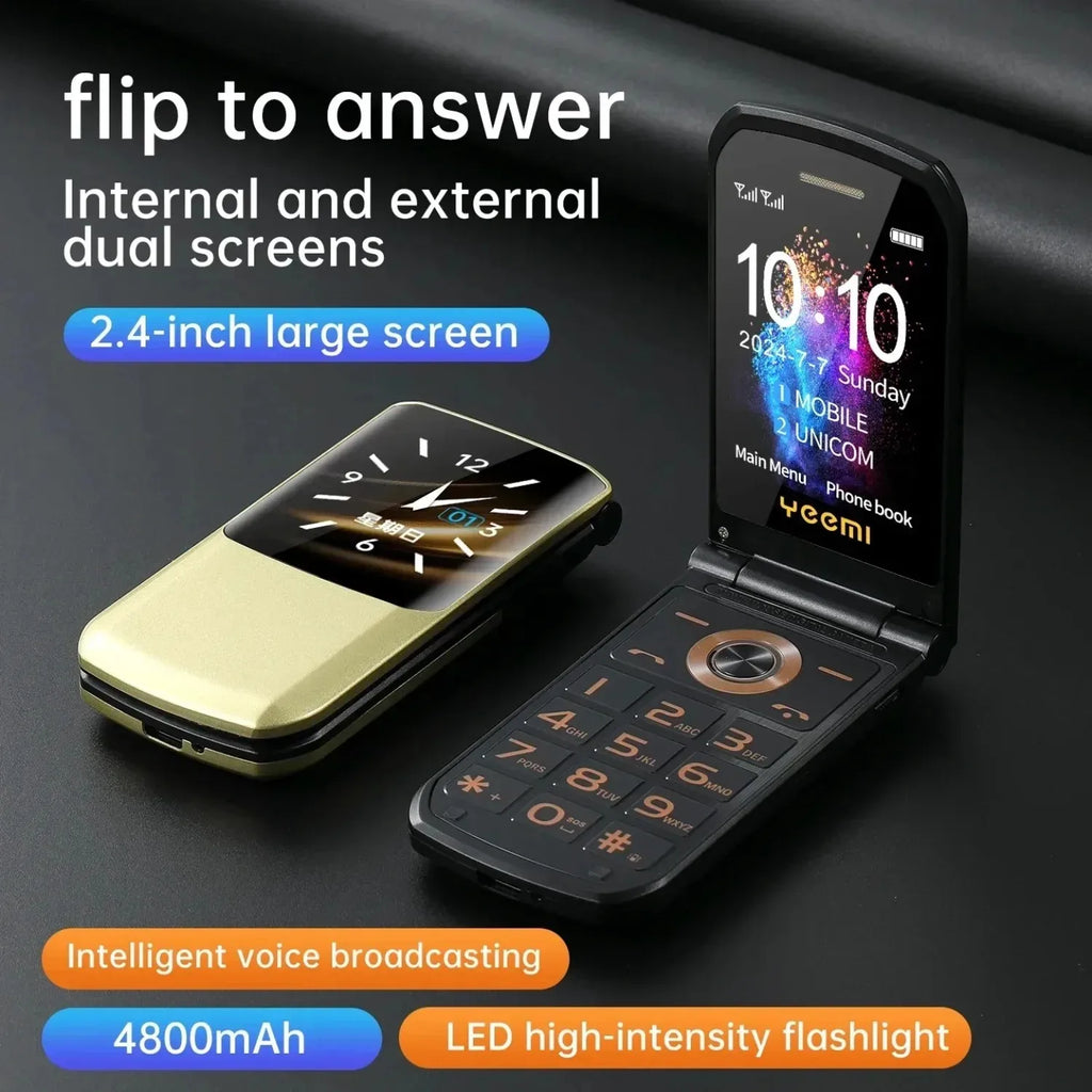 YeeMI S7 4G High-quality Drop-resistant Mobile Phones 2.4inch Flip Feature Phone Dual SIM Bluetooth Large Font for Elderly Phone